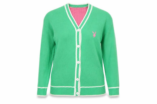 Playboy x Missguided Women Green UK 6 V-Neck Logo Knit Cardigan