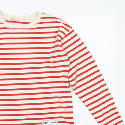 Zara Women Red Cream Striped Cotton Jersey Long Sleeve T-Shirt L