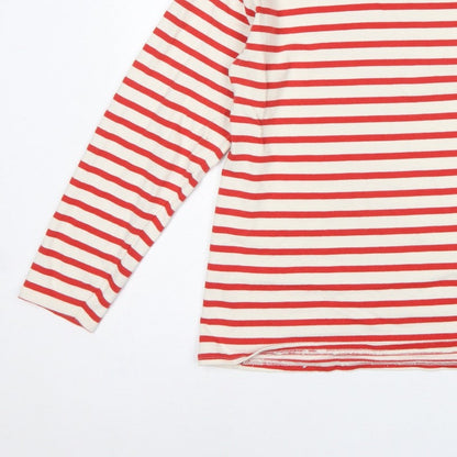 Zara Women Red Cream Striped Cotton Jersey Long Sleeve T-Shirt L