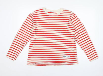 Zara Women Red Cream Striped Cotton Jersey Long Sleeve T-Shirt L