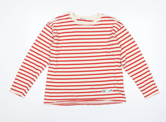 Zara Women Red Cream Striped Cotton Jersey Long Sleeve T-Shirt L