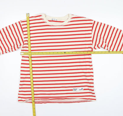 Zara Women Red Cream Striped Cotton Jersey Long Sleeve T-Shirt L