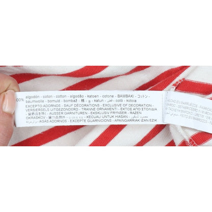 Zara Women Red Cream Striped Cotton Jersey Long Sleeve T-Shirt L