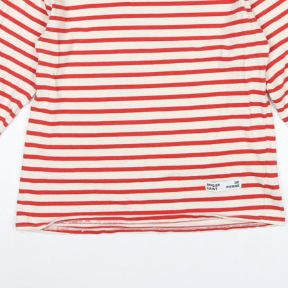 Zara Women Red Cream Striped Cotton Jersey Long Sleeve T-Shirt L