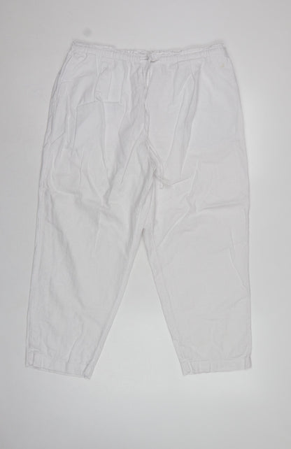 Marks and Spencer Women White Linen Blend Drawstring Jogger Trousers UK 16