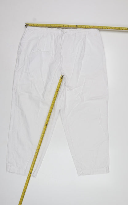 Marks and Spencer Women White Linen Blend Drawstring Jogger Trousers UK 16