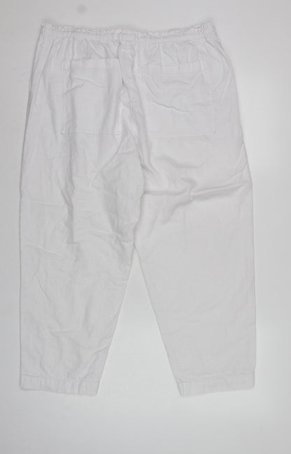 Marks and Spencer Women White Linen Blend Drawstring Jogger Trousers UK 16