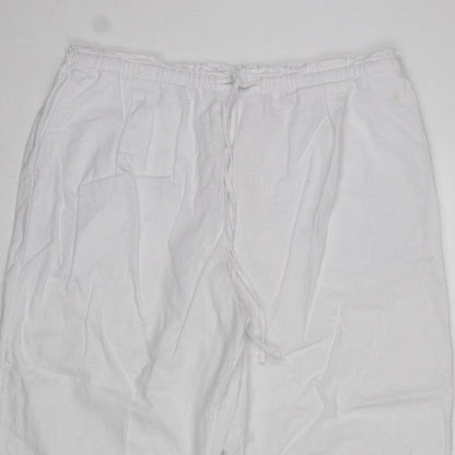 Marks and Spencer Women White Linen Blend Drawstring Jogger Trousers UK 16