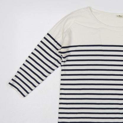 Timeout Women White Navy Striped M 3/4 Sleeve Jersey T-Shirt