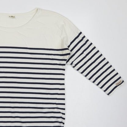 Timeout Women White Navy Striped M 3/4 Sleeve Jersey T-Shirt