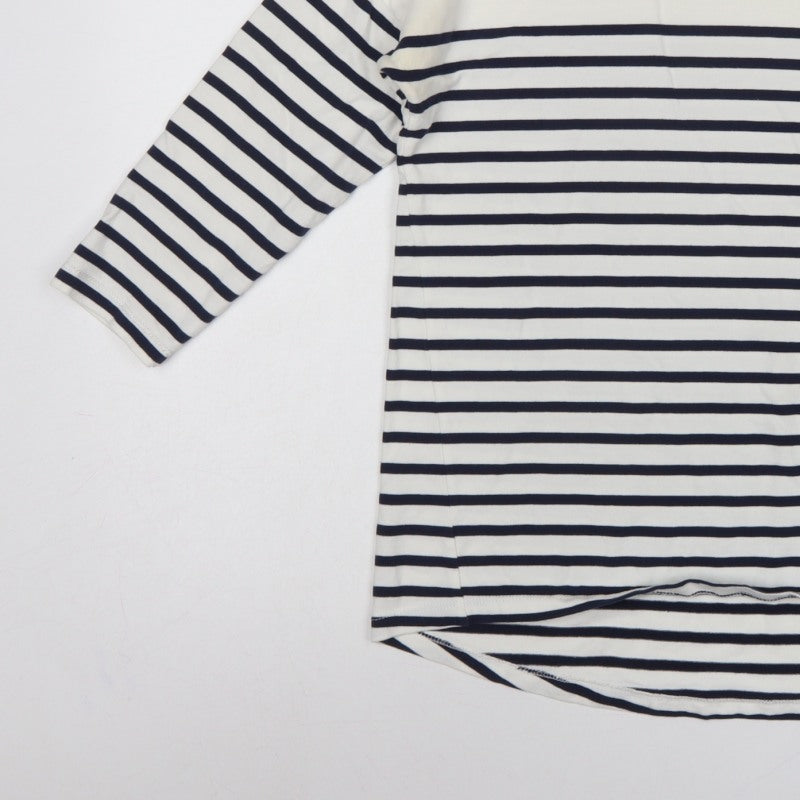 Timeout Women White Navy Striped M 3/4 Sleeve Jersey T-Shirt