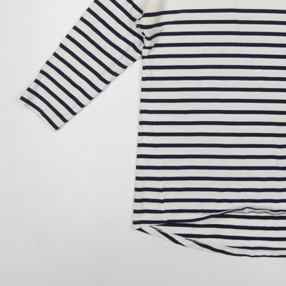 Timeout Women White Navy Striped M 3/4 Sleeve Jersey T-Shirt
