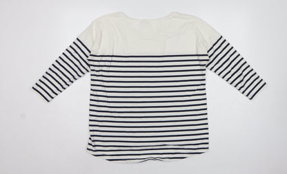 Timeout Women White Navy Striped M 3/4 Sleeve Jersey T-Shirt
