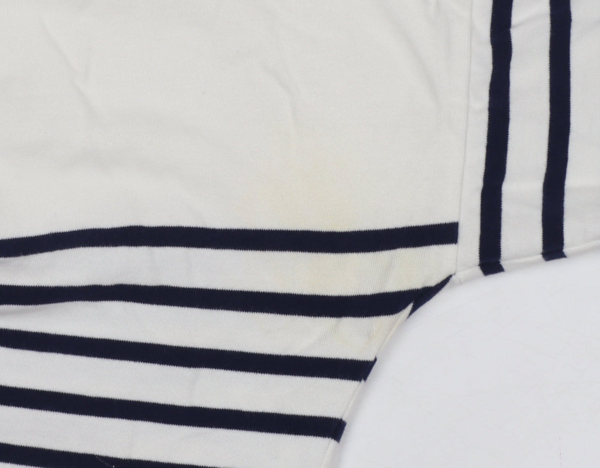 Timeout Women White Navy Striped M 3/4 Sleeve Jersey T-Shirt