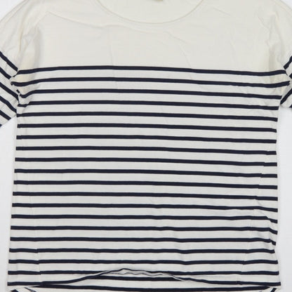 Timeout Women White Navy Striped M 3/4 Sleeve Jersey T-Shirt