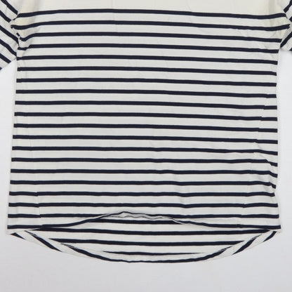 Timeout Women White Navy Striped M 3/4 Sleeve Jersey T-Shirt