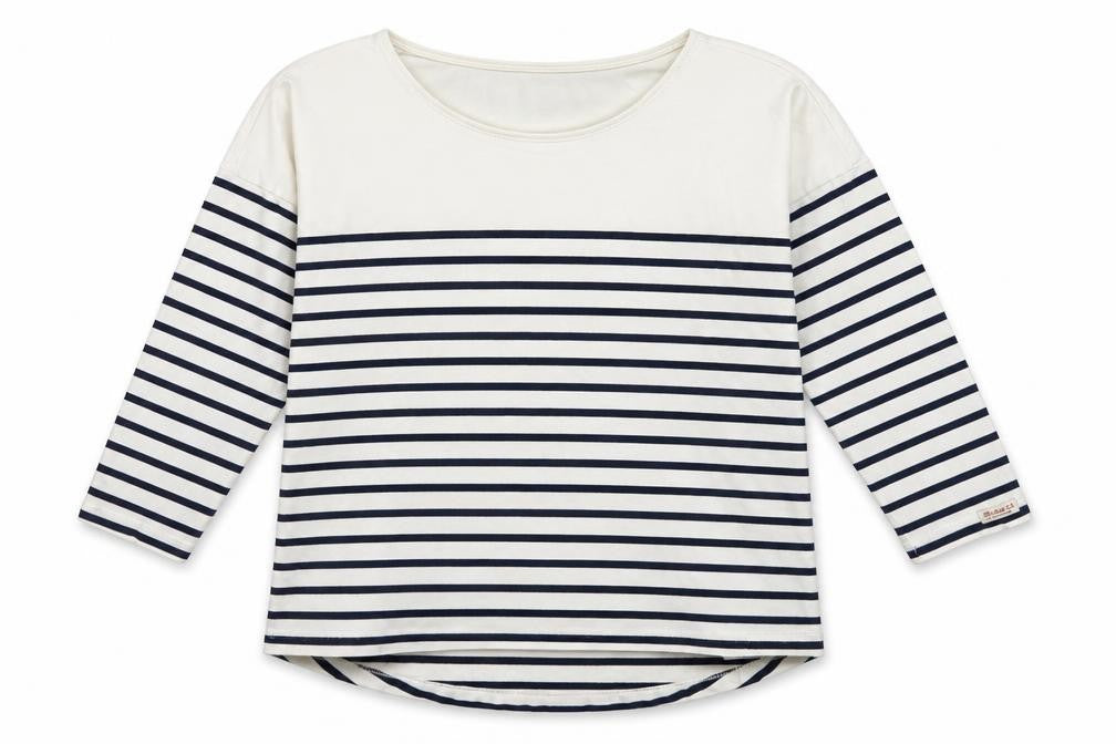 Timeout Women White Navy Striped M 3/4 Sleeve Jersey T-Shirt