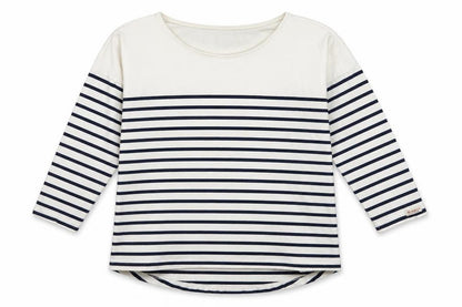 Timeout Women White Navy Striped M 3/4 Sleeve Jersey T-Shirt