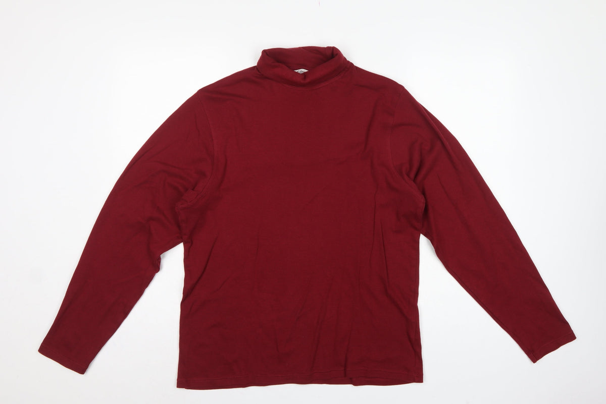 EWM Pure Classics Men’s Red Small Cotton Roll Neck Long Sleeve T-Shirt