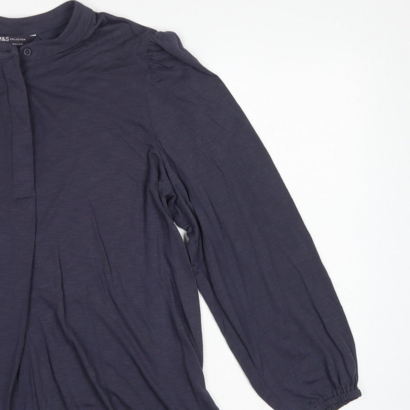 Marks and Spencer Women Blue UK 12 Modal Balloon Sleeve Blouse