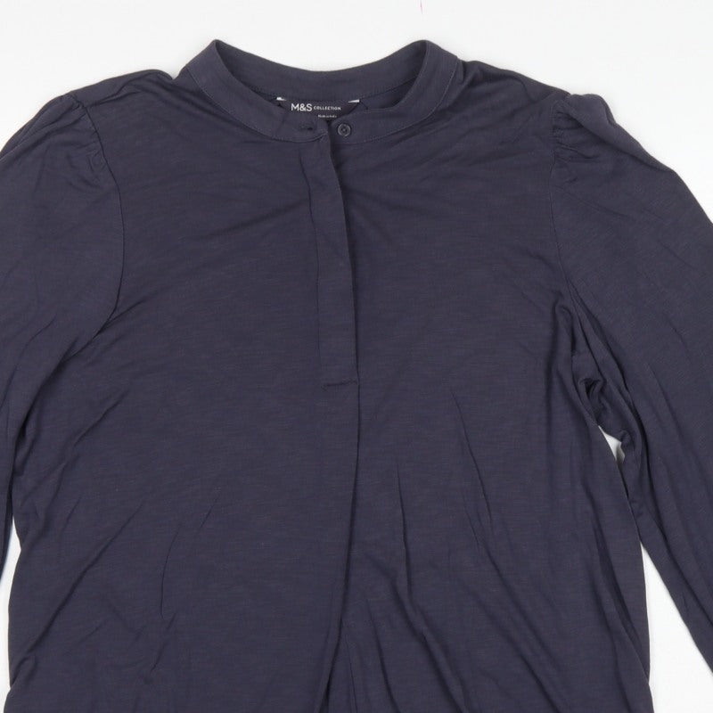Marks and Spencer Women Blue UK 12 Modal Balloon Sleeve Blouse