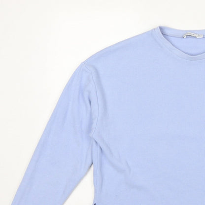 Stradivarius Women Blue S Ribbed Jersey Long Sleeve Crew Neck T-Shirt