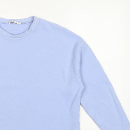 Stradivarius Women Blue S Ribbed Jersey Long Sleeve Crew Neck T-Shirt