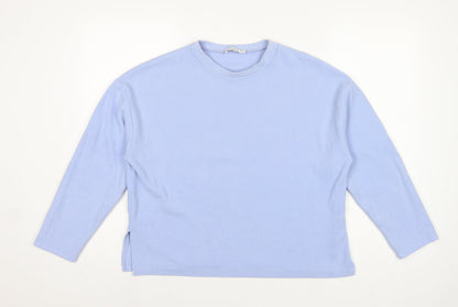 Stradivarius Women Blue S Ribbed Jersey Long Sleeve Crew Neck T-Shirt