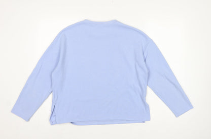 Stradivarius Women Blue S Ribbed Jersey Long Sleeve Crew Neck T-Shirt