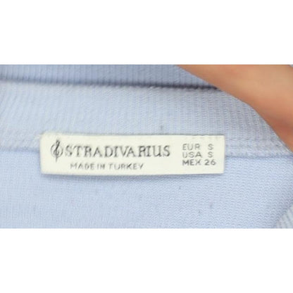 Stradivarius Women Blue S Ribbed Jersey Long Sleeve Crew Neck T-Shirt