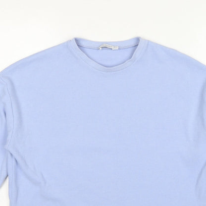 Stradivarius Women Blue S Ribbed Jersey Long Sleeve Crew Neck T-Shirt