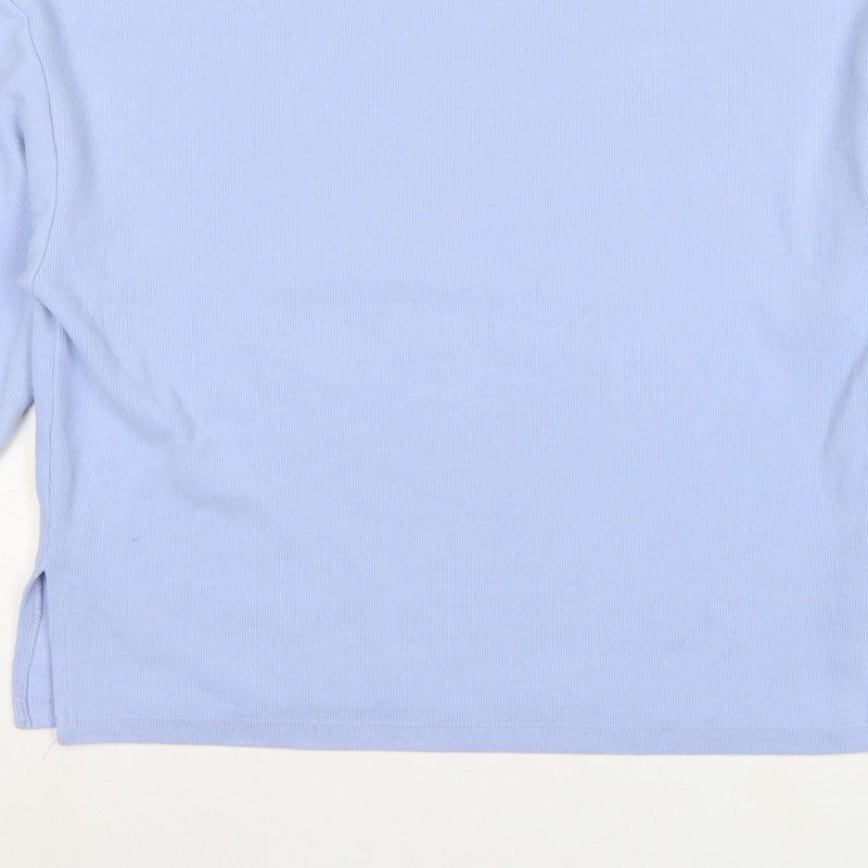 Stradivarius Women Blue S Ribbed Jersey Long Sleeve Crew Neck T-Shirt
