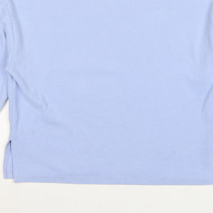 Stradivarius Women Blue S Ribbed Jersey Long Sleeve Crew Neck T-Shirt