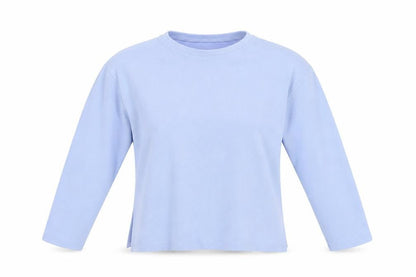 Stradivarius Women Blue S Ribbed Jersey Long Sleeve Crew Neck T-Shirt