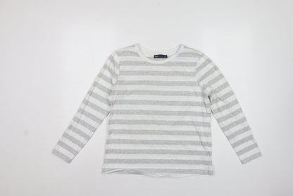 Marks & Spencer Women Grey Stripe Cotton Long Sleeve Basic T-Shirt UK 10