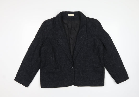 Debenhams Women’s Black Flecked Wool Blend Blazer UK 16 Vintage