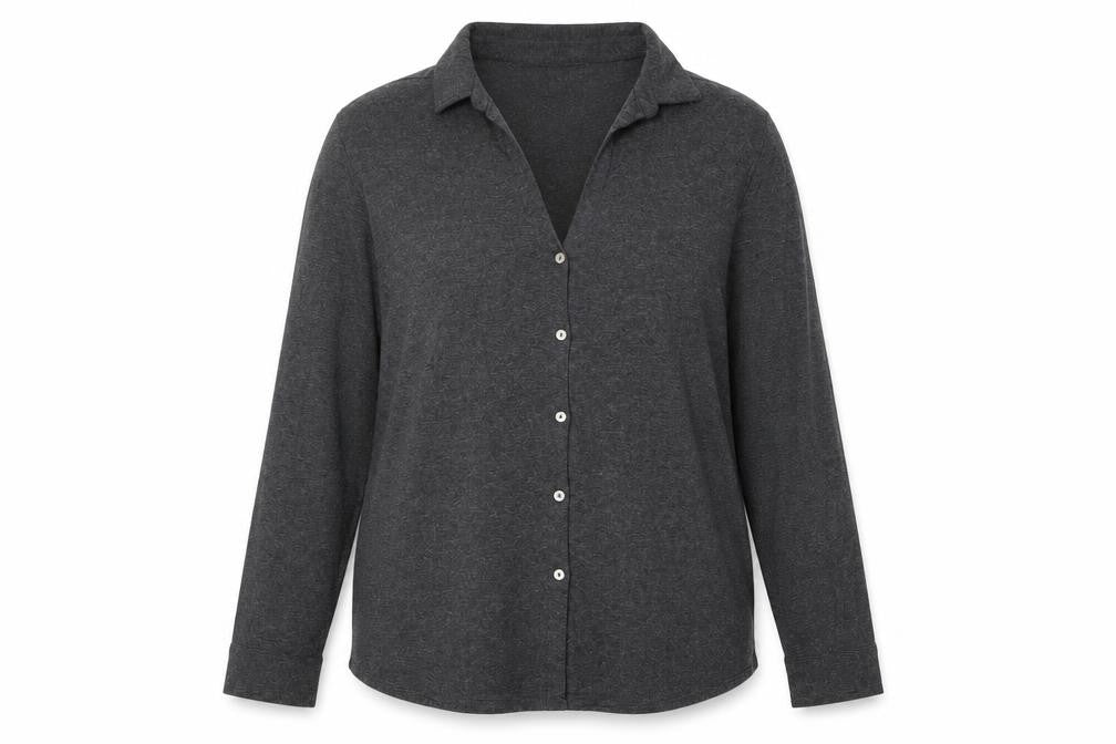 White Label Women’s Grey UK 14 Basic Collared Long Sleeve Button-Up Shirt