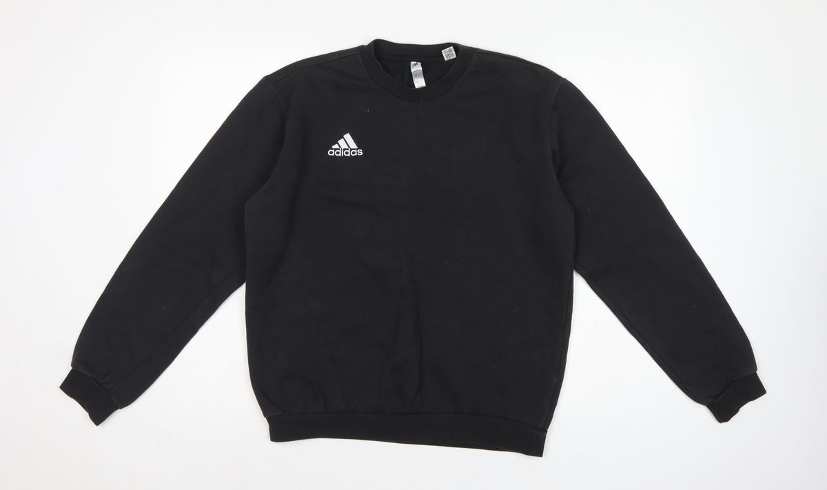 Adidas Men Black S Pullover Crew Neck Logo Sweatshirt