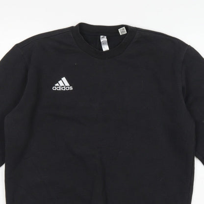 Adidas Men Black S Pullover Crew Neck Logo Sweatshirt