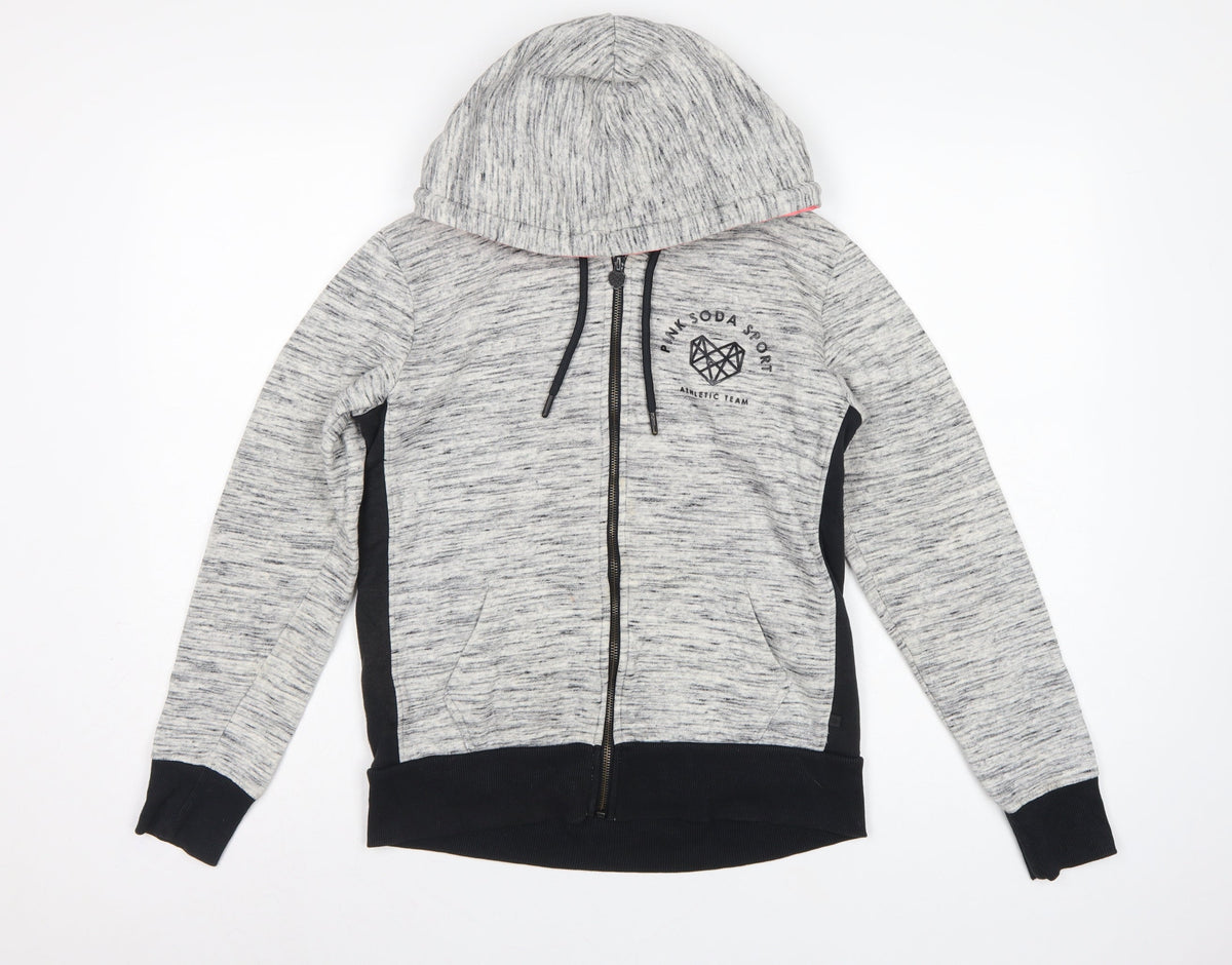Pink Soda Sport Women Grey UK 8 Full Zip Hooded Logo Hoodie