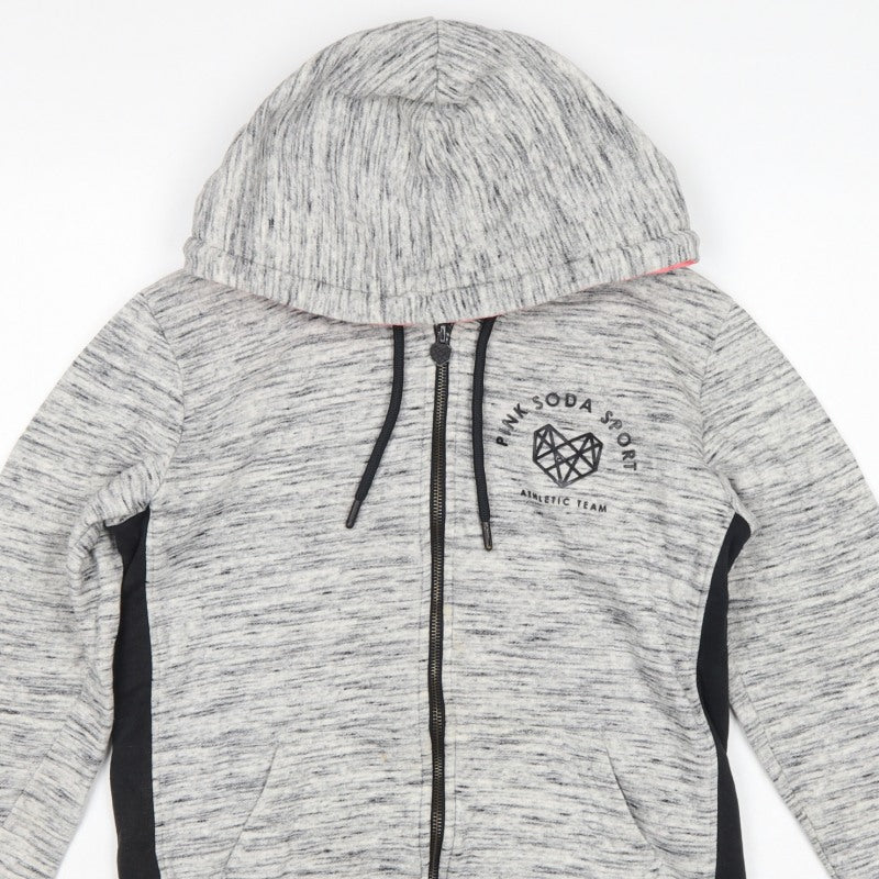 Pink Soda Sport Women Grey UK 8 Full Zip Hooded Logo Hoodie