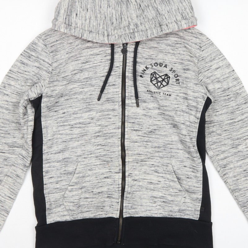 Pink Soda Sport Women Grey UK 8 Full Zip Hooded Logo Hoodie