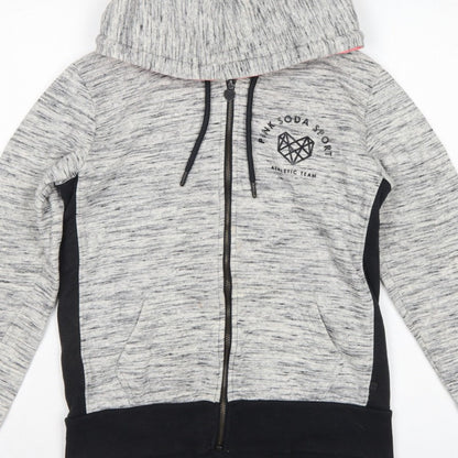 Pink Soda Sport Women Grey UK 8 Full Zip Hooded Logo Hoodie