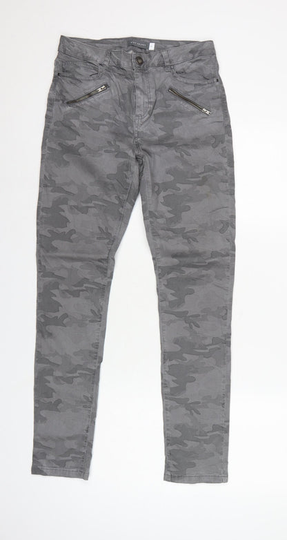 Mint Velvet Women Grey Camo Skinny Jeans Size 10 Zip Detail