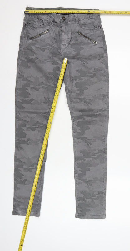 Mint Velvet Women Grey Camo Skinny Jeans Size 10 Zip Detail