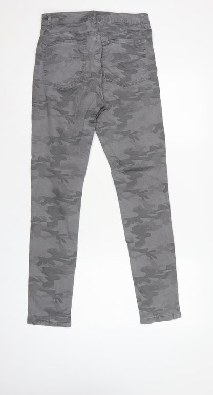 Mint Velvet Women Grey Camo Skinny Jeans Size 10 Zip Detail
