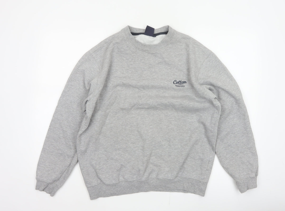 Cotton Traders Men’s Grey M Crew Neck Logo Fleece Pullover Sweatshirt