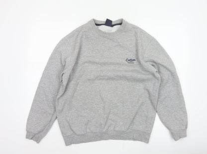 Cotton Traders Men’s Grey M Crew Neck Logo Fleece Pullover Sweatshirt