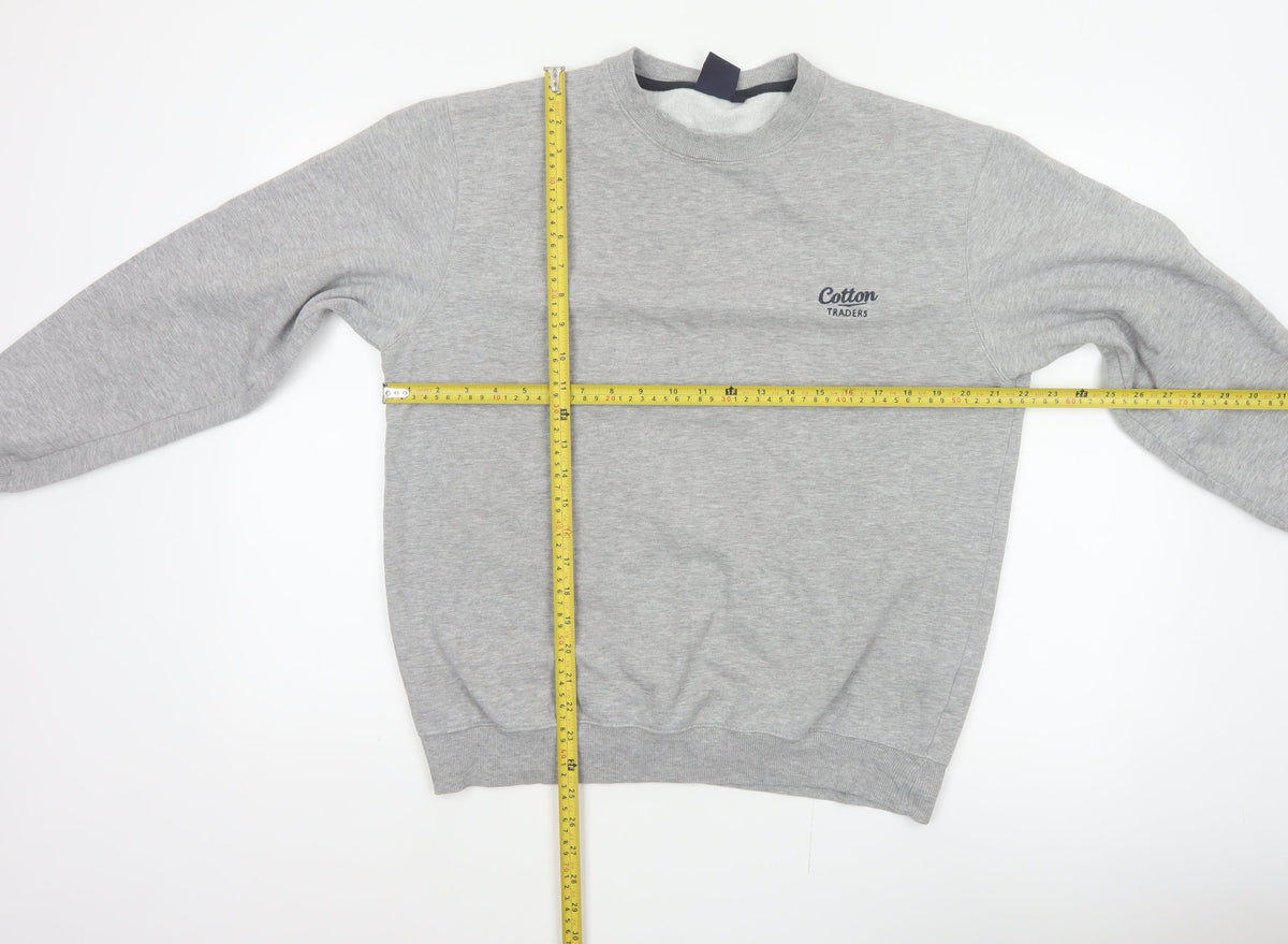 Cotton Traders Men’s Grey M Crew Neck Logo Fleece Pullover Sweatshirt