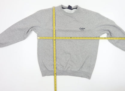 Cotton Traders Men’s Grey M Crew Neck Logo Fleece Pullover Sweatshirt
